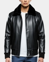 Mens Leather Bomber Pilot Jacket Removable Collar Leroy Nova Black